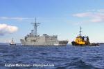 ID 4702 HMAS CANBERRA (FFG02/1981/4100 tonnes) - now decommissioned, the former Royal Australian Navy (RAN)  Adelaide-class guided missile frigate, is towed into Port Phillip for Geelong, Victoria, Australia,...